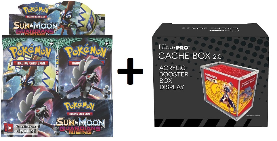 MINT Pokemon SM2 Guardians Rising Booster Box PLUS Acrylic Ultra Pro Cache Box 2.0 Protector
